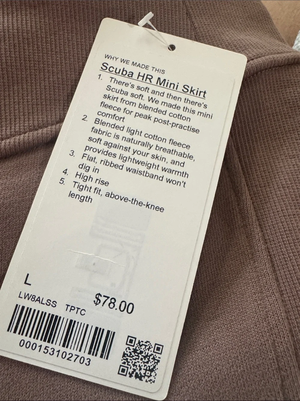 NWT Lululemon Scuba HR High Rise Mini Skirt Fleece Taupe Tan Large
